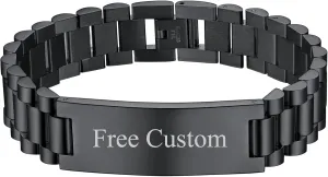 Customize Personlized Elegant Black Stainless Steel Adjustable Link Biker Bracelet for Dad Husband