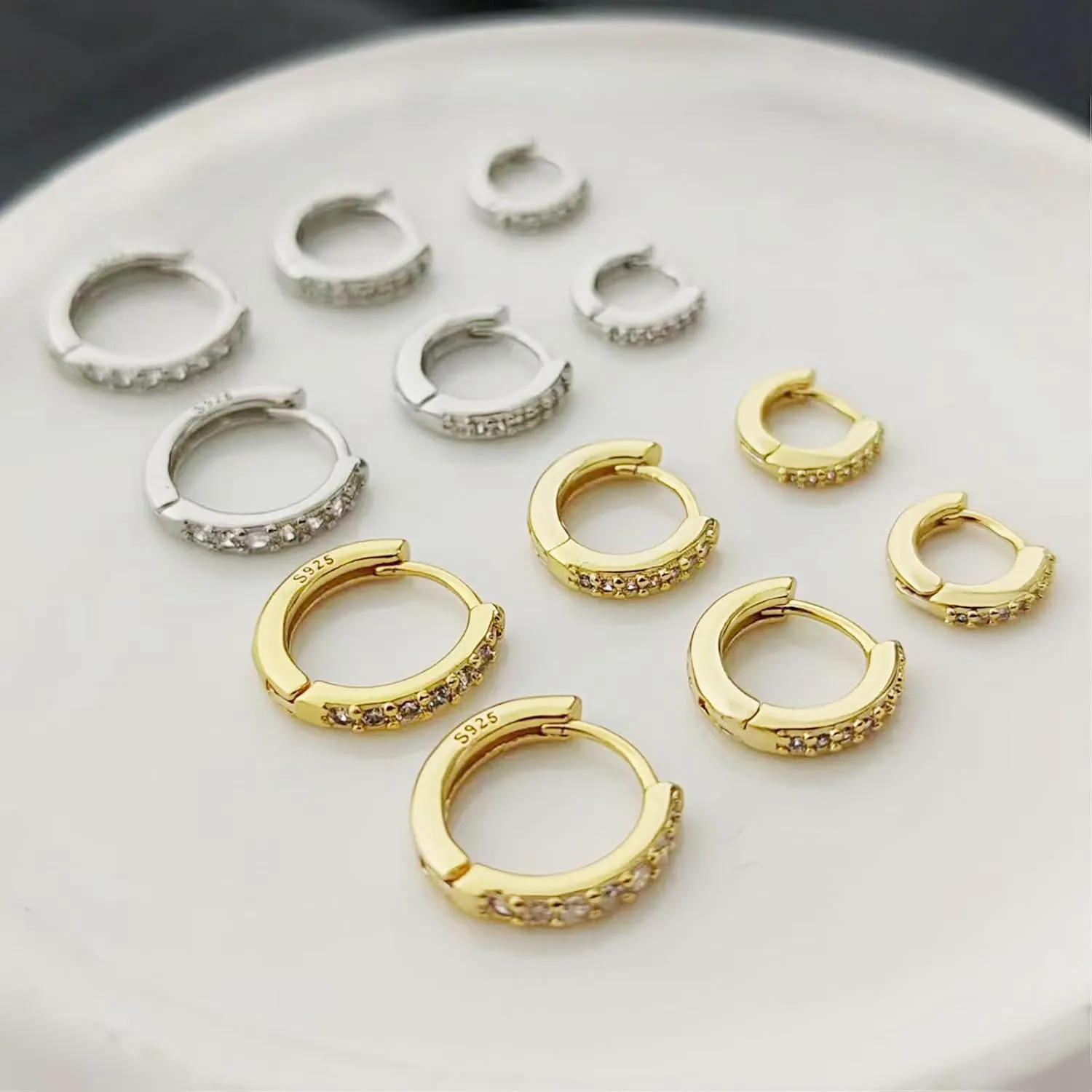 CZ Small Hoop Earrings for Women Silver Plated Cubic Zirconia Minimalist Tiny Huggie Hoops Cartilage Cuff Thin Wrap Hypoallergenic Earring Mother's Day Birthday Jewelry Gifts