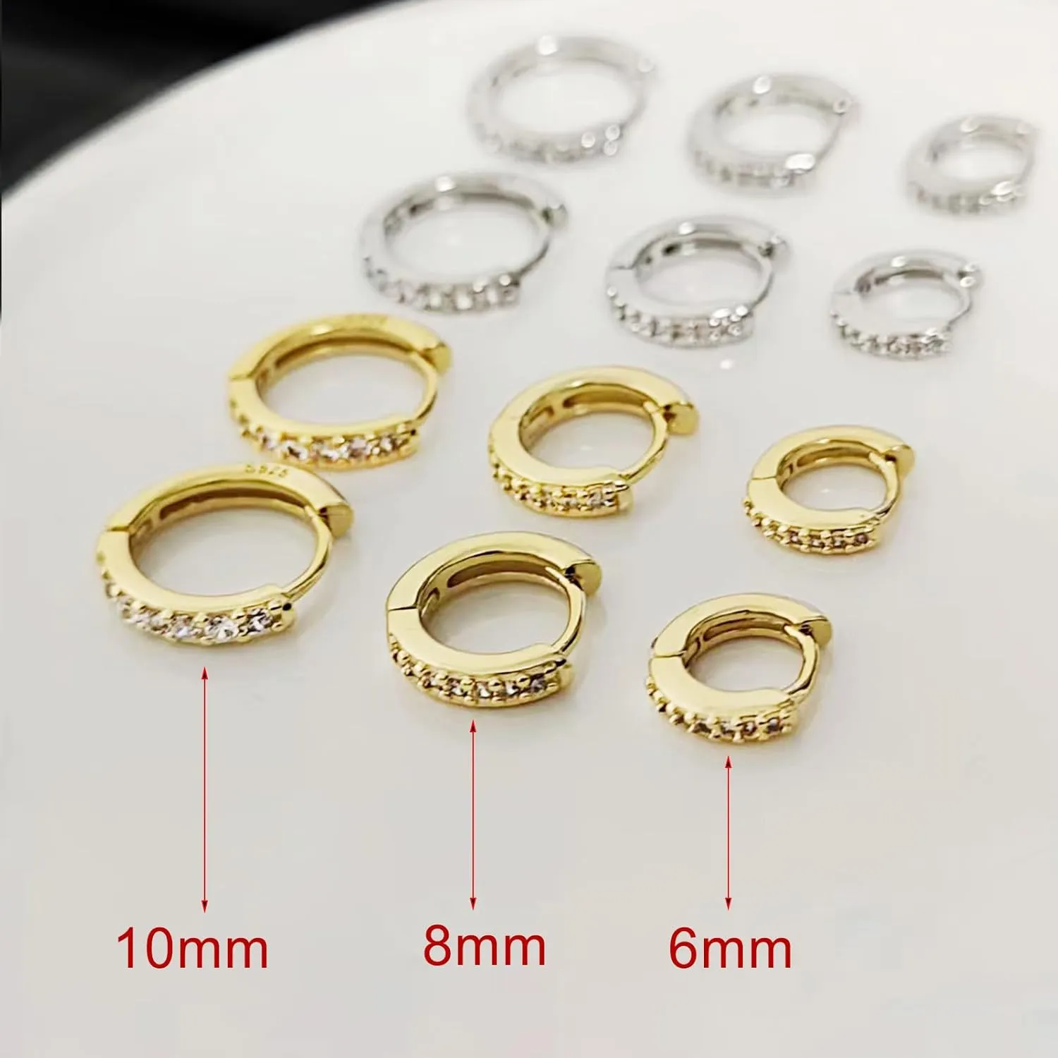 CZ Small Hoop Earrings for Women Silver Plated Cubic Zirconia Minimalist Tiny Huggie Hoops Cartilage Cuff Thin Wrap Hypoallergenic Earring Mother's Day Birthday Jewelry Gifts