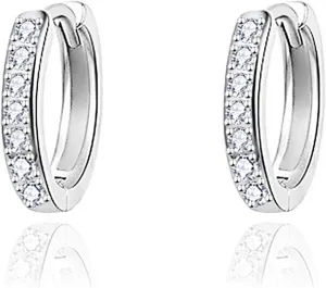 CZ Small Hoop Earrings for Women Silver Plated Cubic Zirconia Minimalist Tiny Huggie Hoops Cartilage Cuff Thin Wrap Hypoallergenic Earring Mother's Day Birthday Jewelry Gifts