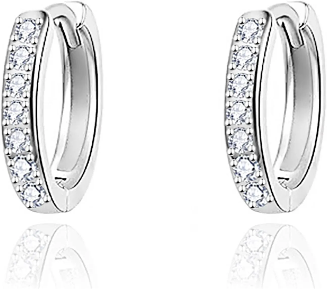 CZ Small Hoop Earrings for Women Silver Plated Cubic Zirconia Minimalist Tiny Huggie Hoops Cartilage Cuff Thin Wrap Hypoallergenic Earring Mother's Day Birthday Jewelry Gifts