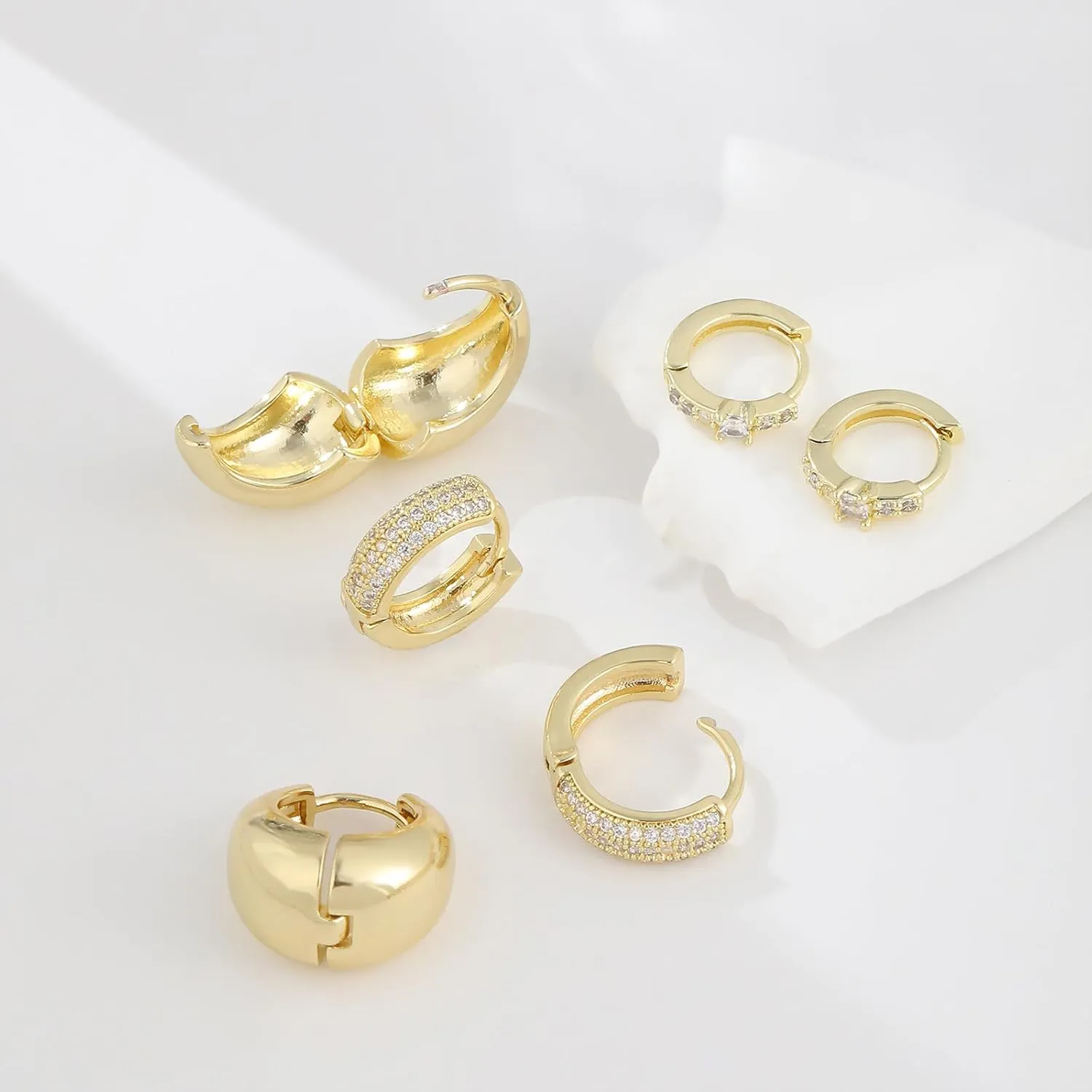Dainty 14k Gold Plated Huggie Earrings,Trendy Hypoallergenic Small CZ Diamond Hoops Dangle Earrings Jewelry