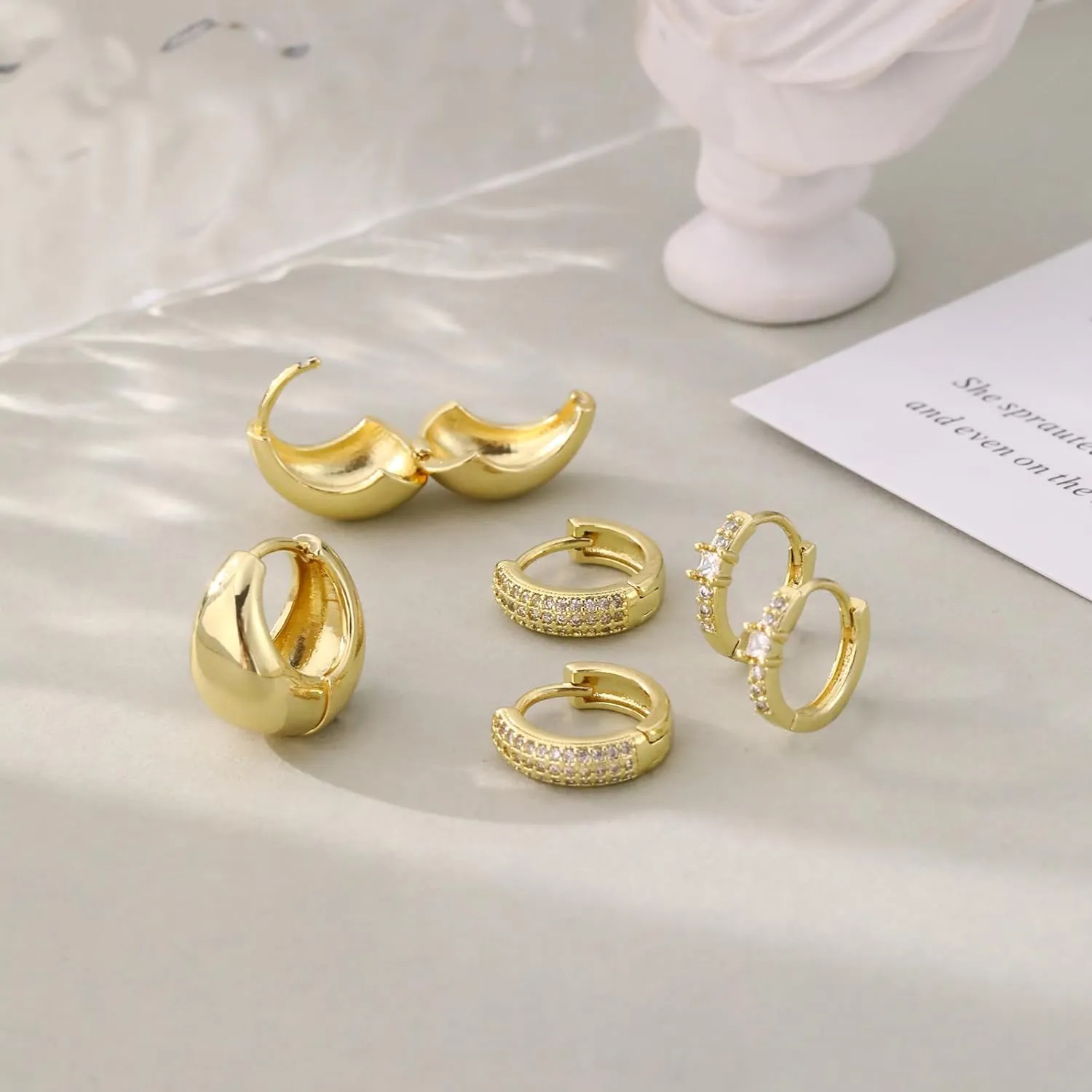 Dainty 14k Gold Plated Huggie Earrings,Trendy Hypoallergenic Small CZ Diamond Hoops Dangle Earrings Jewelry
