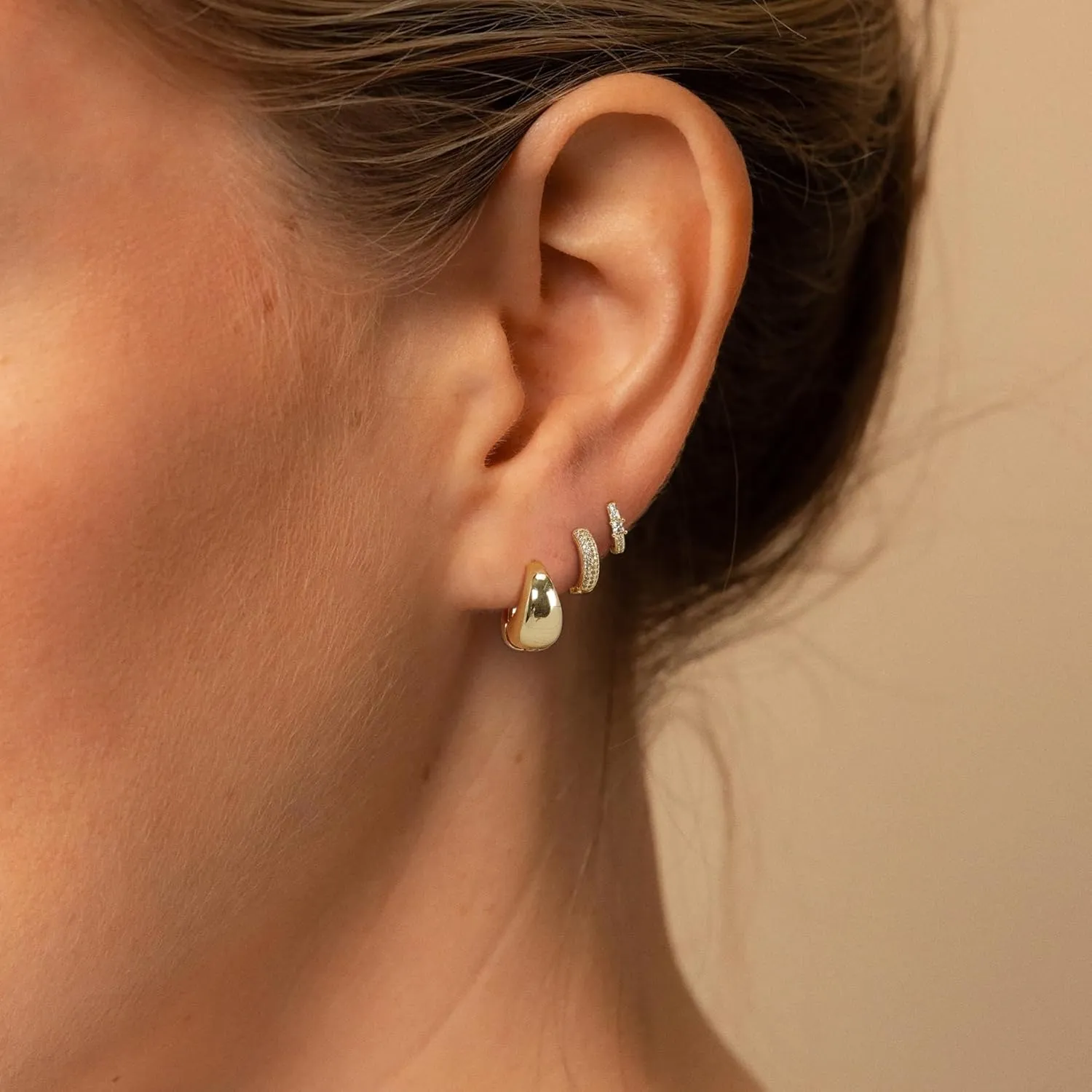 Dainty 14k Gold Plated Huggie Earrings,Trendy Hypoallergenic Small CZ Diamond Hoops Dangle Earrings Jewelry
