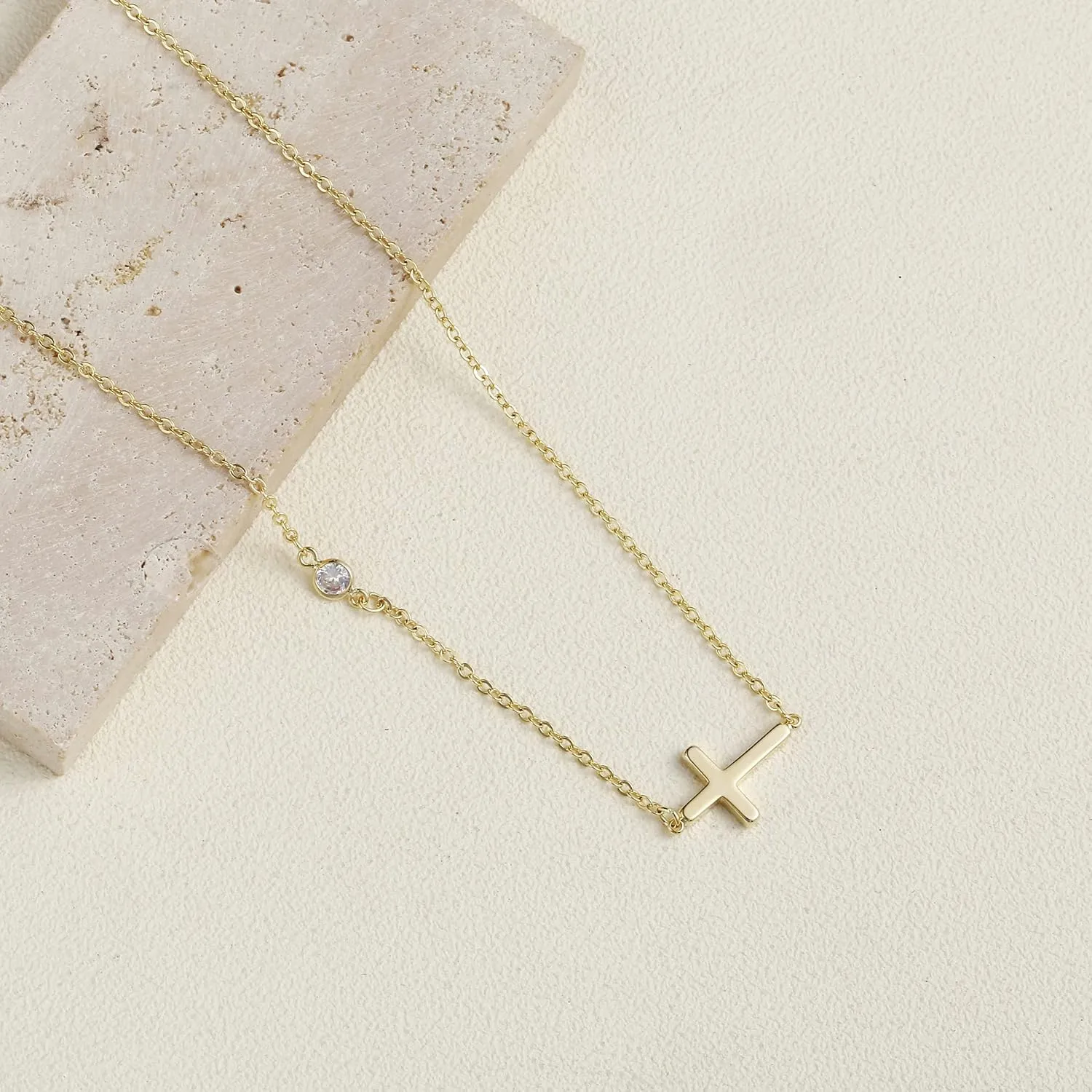 Dainty Cross Necklace for Women 14K Gold Plated Cross Pendant Necklaces Tiny Sideways Cross CZ Diamond Nekclace Delicate Everyday Jewelry Gift