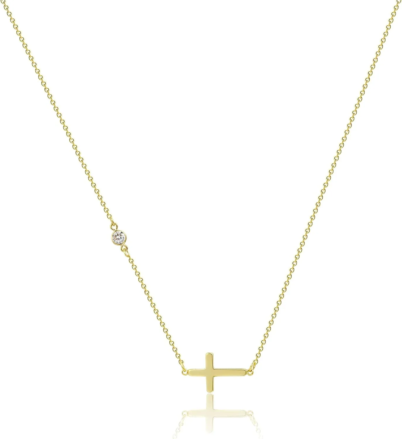 Dainty Cross Necklace for Women 14K Gold Plated Cross Pendant Necklaces Tiny Sideways Cross CZ Diamond Nekclace Delicate Everyday Jewelry Gift