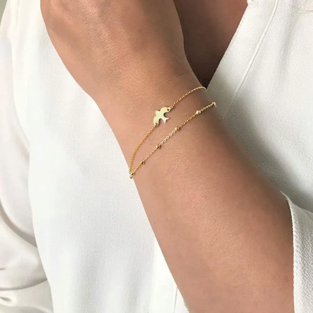 Dainty Gold Bracelets for Women, 14K Gold Plated Adjustable Layered Bracelet Cute Evil Eye Oval Chain Pearl Bar Turtle Gold Bracelets for Women Jewelry