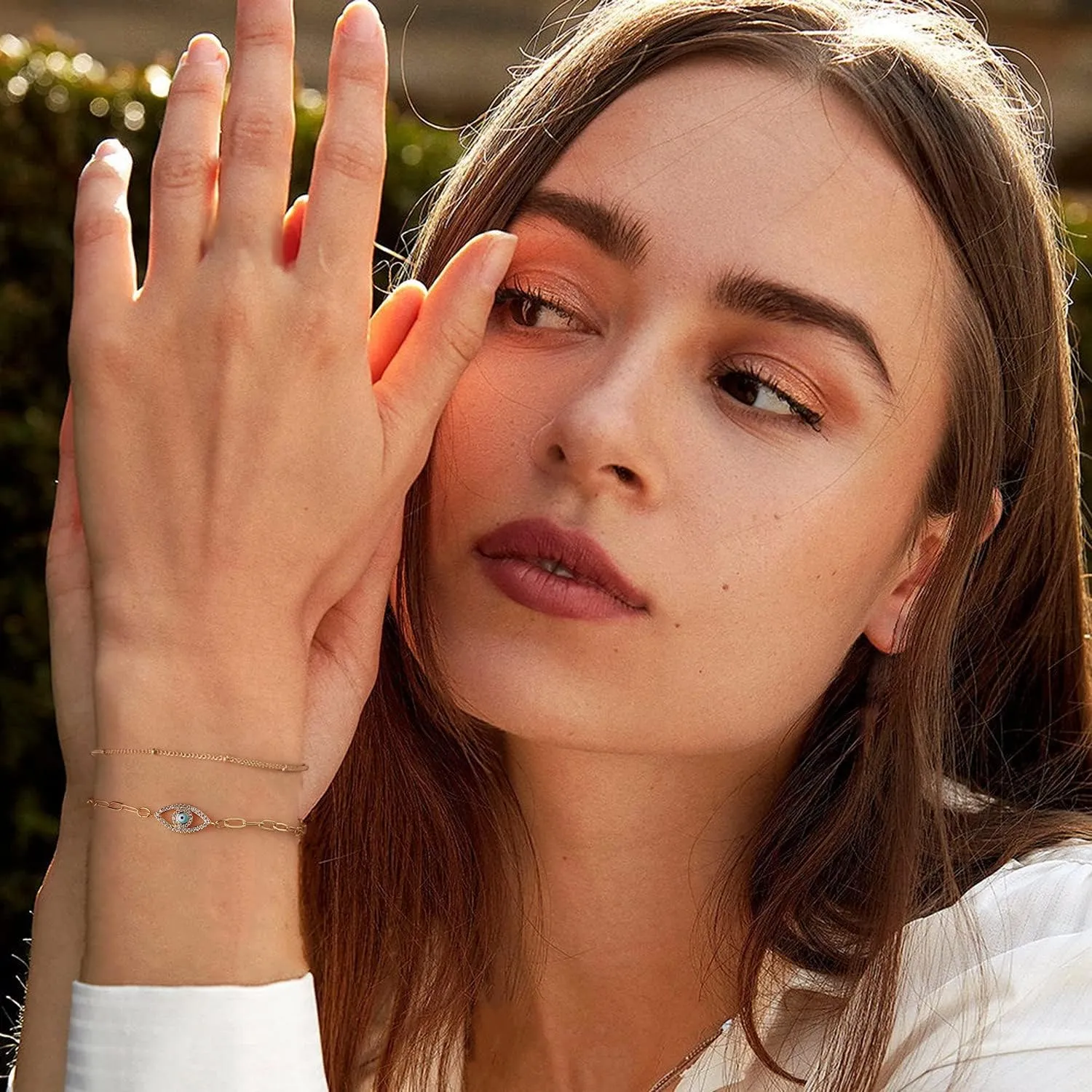 Dainty Gold Bracelets for Women, 14K Gold Plated Adjustable Layered Bracelet Cute Evil Eye Oval Chain Pearl Bar Turtle Gold Bracelets for Women Jewelry