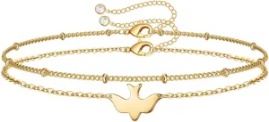 Dainty Gold Bracelets for Women, 14K Gold Plated Adjustable Layered Bracelet Cute Evil Eye Oval Chain Pearl Bar Turtle Gold Bracelets for Women Jewelry