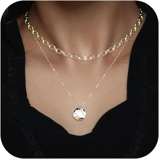 Dainty Layered Gold Necklaces for Women Trendy Cute Simple Pendant 14K Real Gold Plated Stackable Layering Paperclip Chain Choker/Beaded Necklace Jewelry Gift