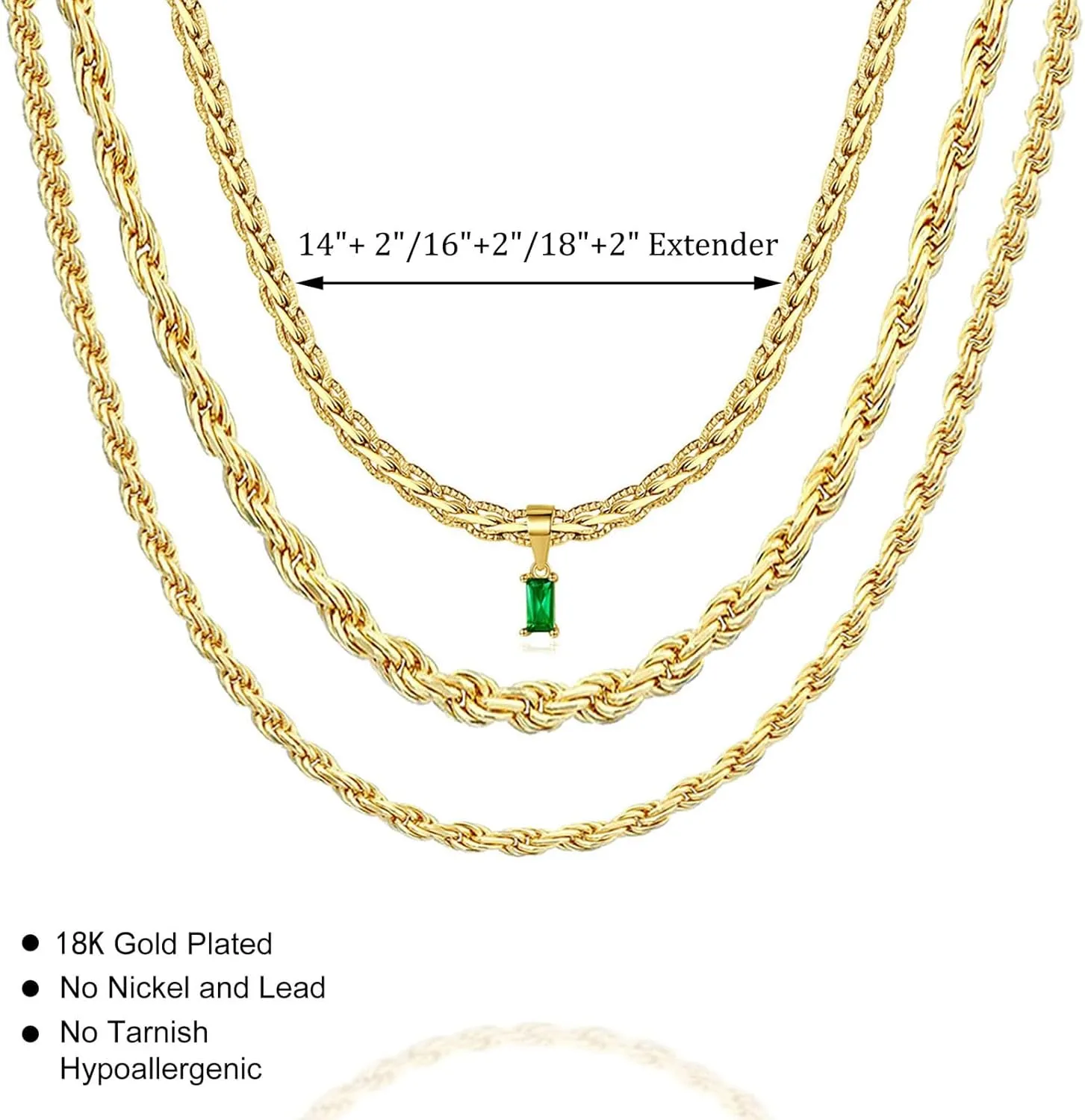 Dainty Layering Necklaces for Women 18K Gold Plated Rope Chain Vintage Waterproof Anti Tarnish Layered Choker Necklace