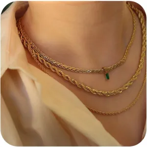 Dainty Layering Necklaces for Women 18K Gold Plated Rope Chain Vintage Waterproof Anti Tarnish Layered Choker Necklace