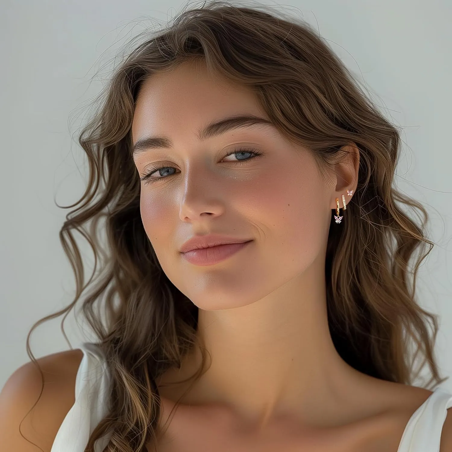 Dainty Pink Butterfly Earrings for Women, 14K Gold Plated Butterfly Hoop Earring Sets with S925 Sterling Silver Post, Pink Earring Stacks Jewelry
