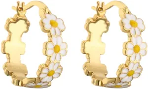 Daisy Flower Small Hoop Earrings for Women Teen Girls Dainty Enamel Lucky Flowers Huggie Hoops Hypoallergenic Fashion Jewelry Gifts Daughter Her Birthday 18mm