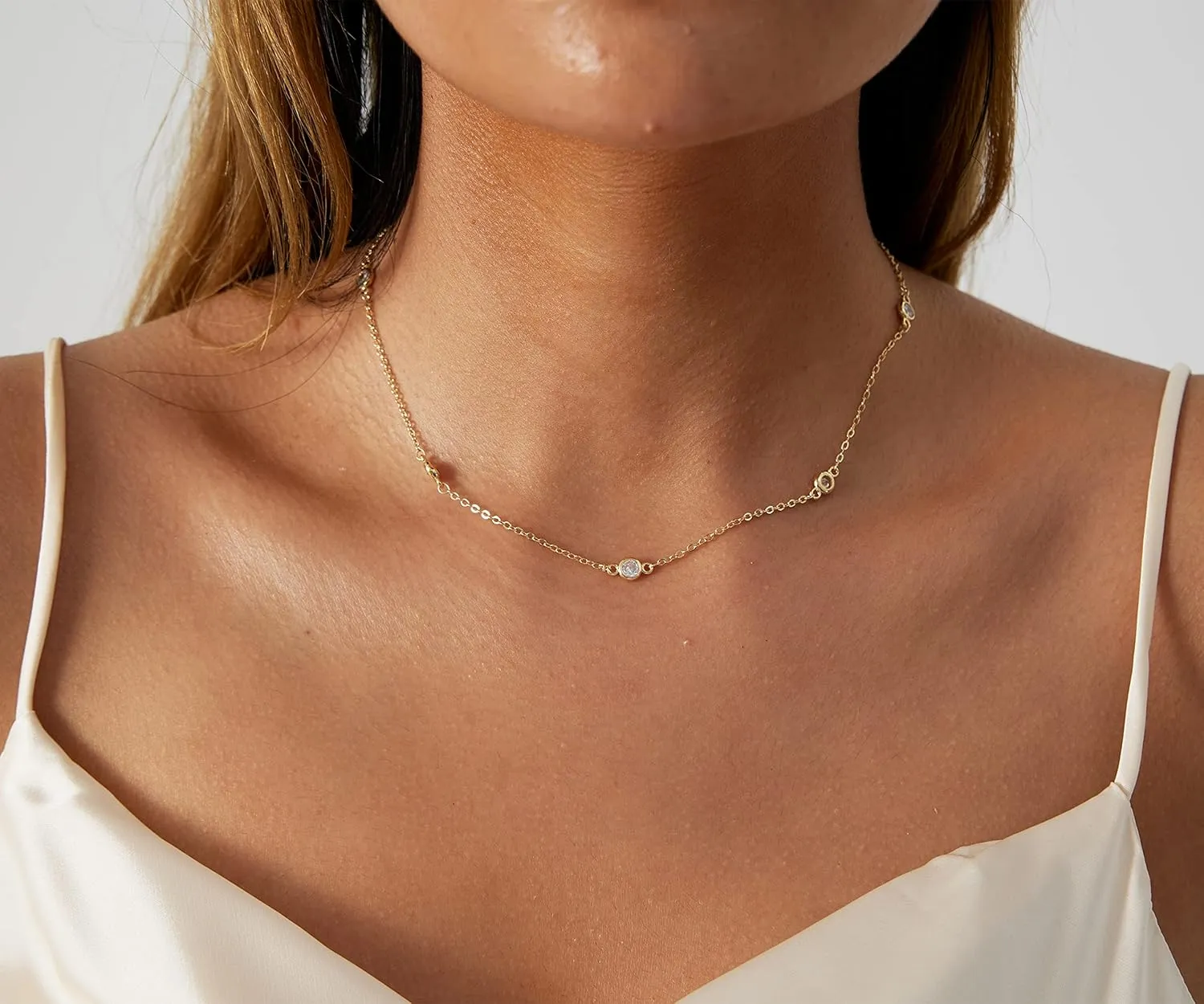 Danity Gold Necklace for Women 14K Gold Plated Satellite Necklaces Gold Link Chain Necklace Tiny Dot Bar Necklace Simple Everyday Jewelry Gift
