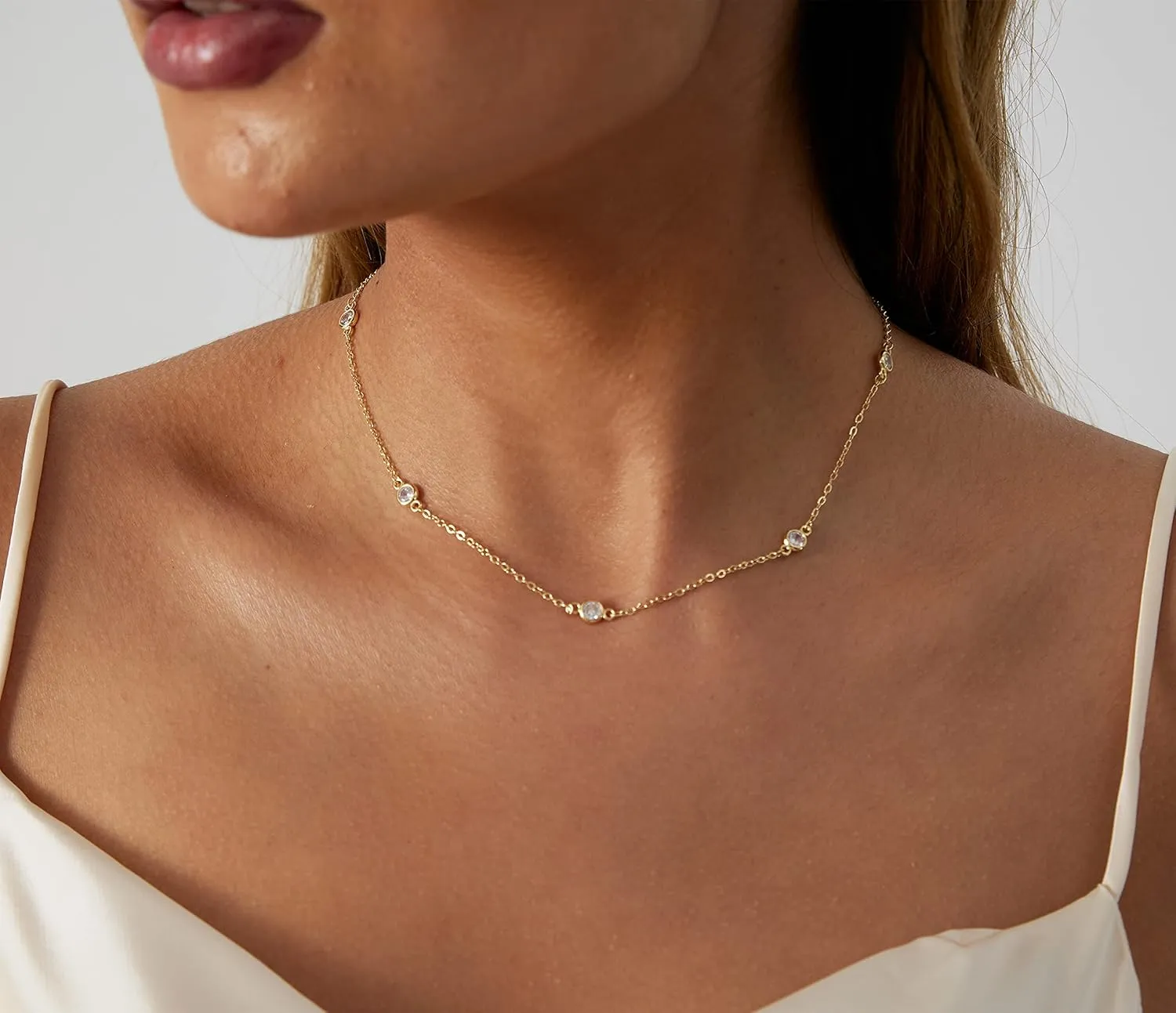 Danity Gold Necklace for Women 14K Gold Plated Satellite Necklaces Gold Link Chain Necklace Tiny Dot Bar Necklace Simple Everyday Jewelry Gift