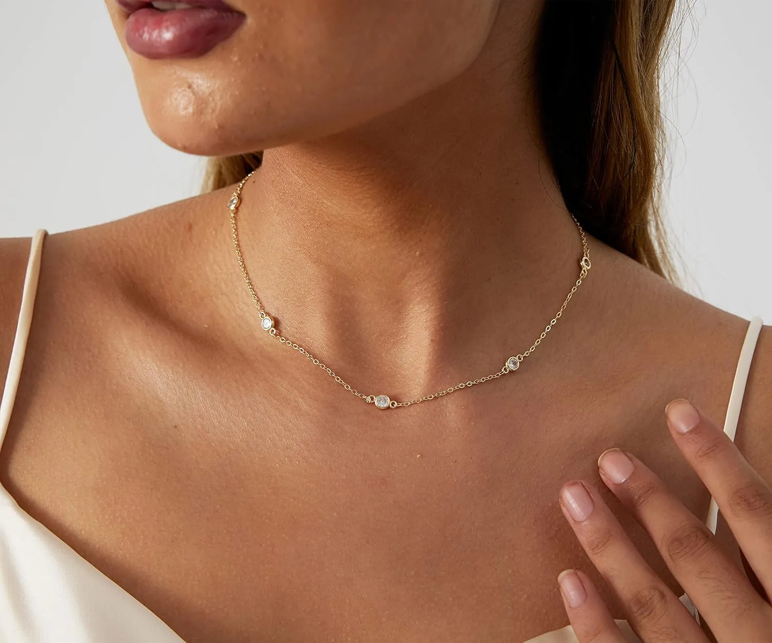 Danity Gold Necklace for Women 14K Gold Plated Satellite Necklaces Gold Link Chain Necklace Tiny Dot Bar Necklace Simple Everyday Jewelry Gift