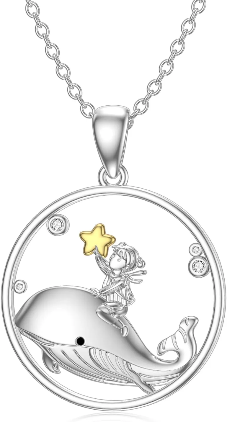 Diamond Whale Necklace for Women 925 Sterling Silver Ocean Whale Pendant Necklaces Diamond Jewelry Gifts for Women Mom Wife