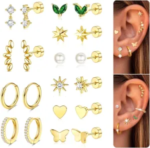 Dochais Surgical Steel Flat Back Earrings Small Cartilage Hoop Earring for Sensitive Ears Women Trendy 14k Gold Flatback Studs Hypoallergenic Earings Stacks Tragus/Helix Piercing Jewelry