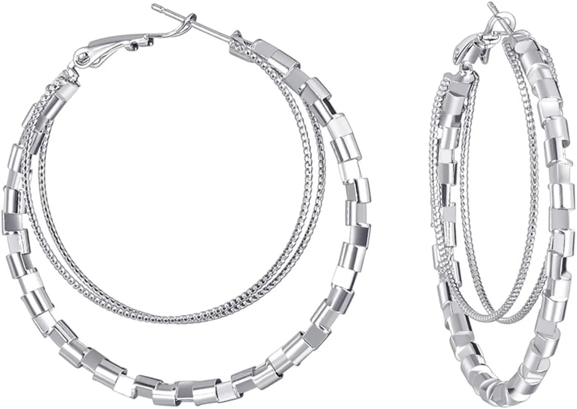 Double Gold Hoop Earrings For Women ,18K Gold Plated Huggie Hoop Earrings for Women|Girls, Trendy|Unique Earrings Hypoallergenic|Nicke Free Hoop Earrings 45mm Lightweight Pierced Every Earring With Gift