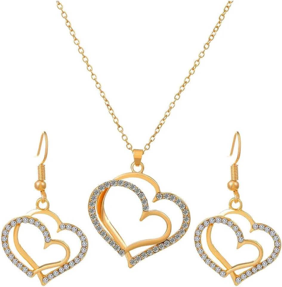 Double Heart Pendant Necklaces Earrings Jewelry Set Infinity Heart with Birthstone Necklace Earrings for Women Birthday Anniversary Valentine's Day Mother's Day Jewelry Gifts
