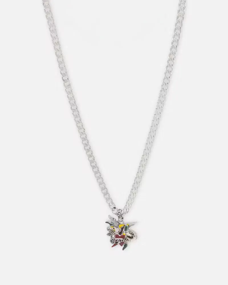 Ed Hardy Heart & Dagger Necklace Silver