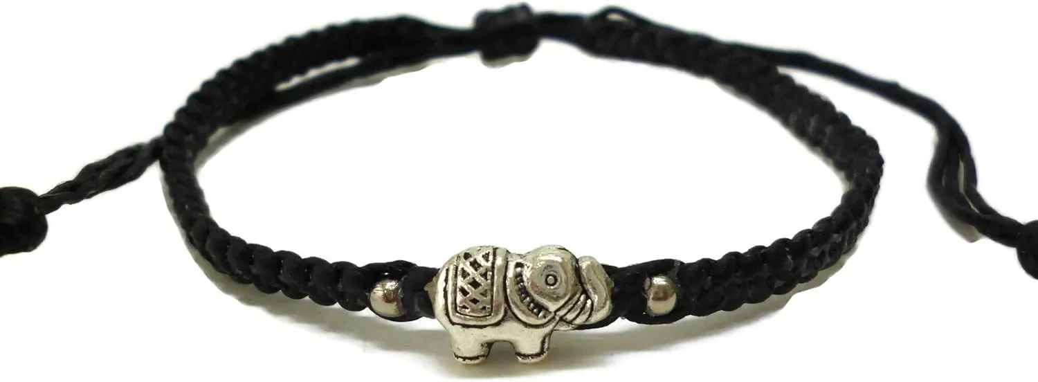 Elephant Pendant Lucky Braided Bracelets with a Sliding Knot Adjustable Cotton Cord Bracelet FC-038
