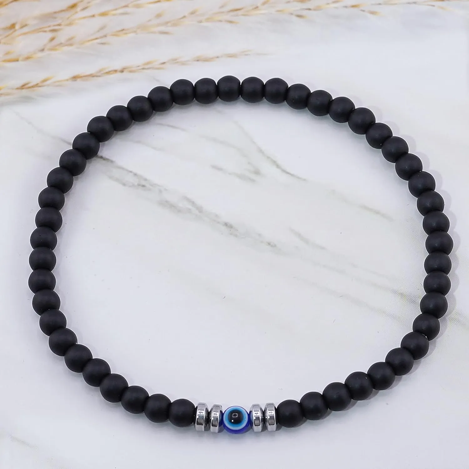 Evil Eye Bracelet 4 mm Natural Stretch Adjustable Beaded Bracelets for Men