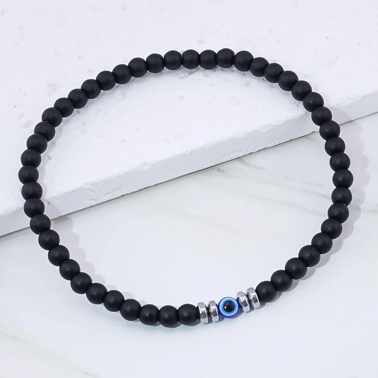 Evil Eye Bracelet 4 mm Natural Stretch Adjustable Beaded Bracelets for Men