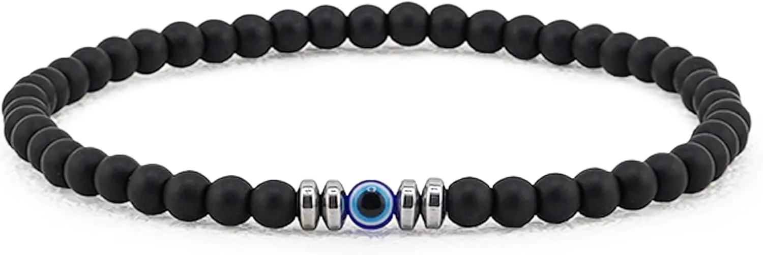 Evil Eye Bracelet 4 mm Natural Stretch Adjustable Beaded Bracelets for Men