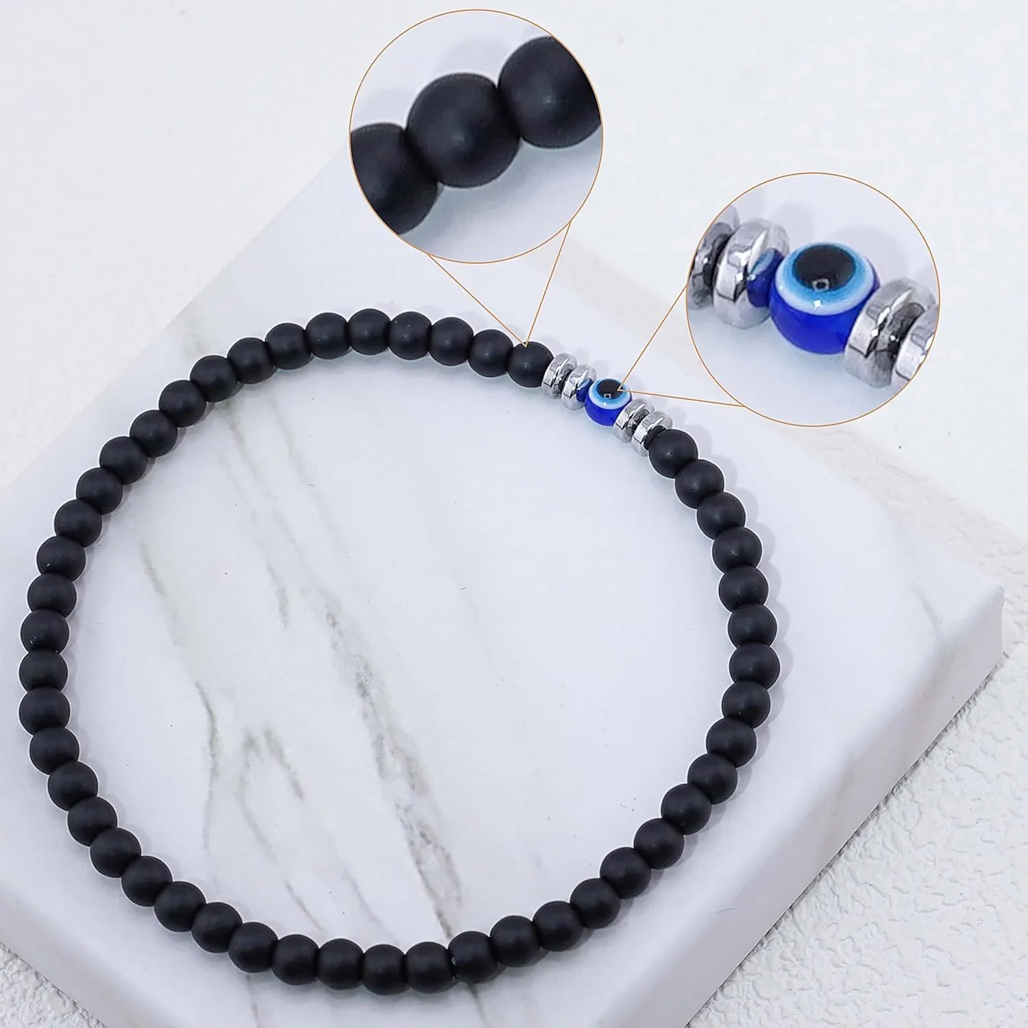 Evil Eye Bracelet 4 mm Natural Stretch Adjustable Beaded Bracelets for Men