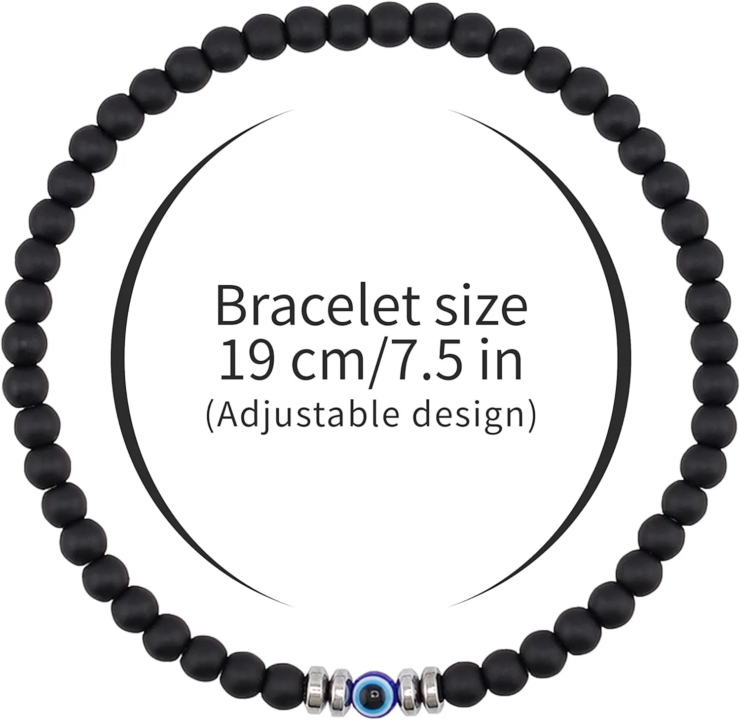 Evil Eye Bracelet 4 mm Natural Stretch Adjustable Beaded Bracelets for Men