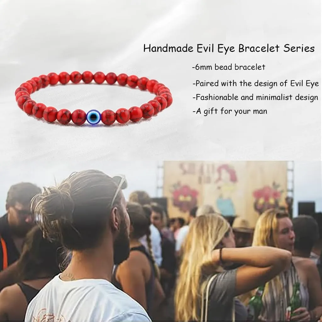 Evil Eye Bracelet 6mm Natural Stretch Adjustable Beaded Bracelets for Men