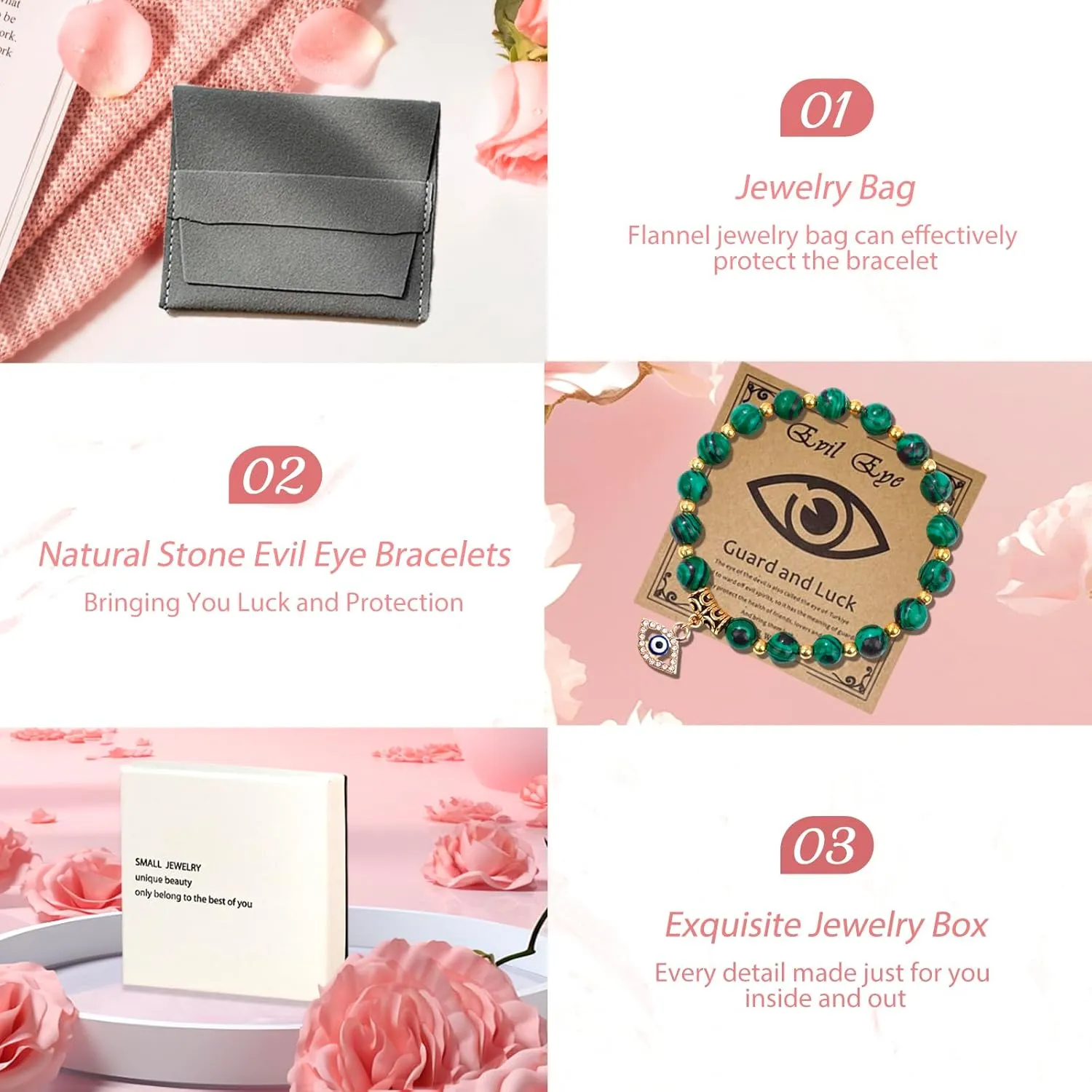 Evil Eye Bracelets, Protection Bracelets for Women, Mal De Ojo Bracelet, Healing Natural Stone Beads Bracelet Amulet Jewelry Bring Happiness Prosperity Blessing, Good Luck Jewelry Gifts for Women