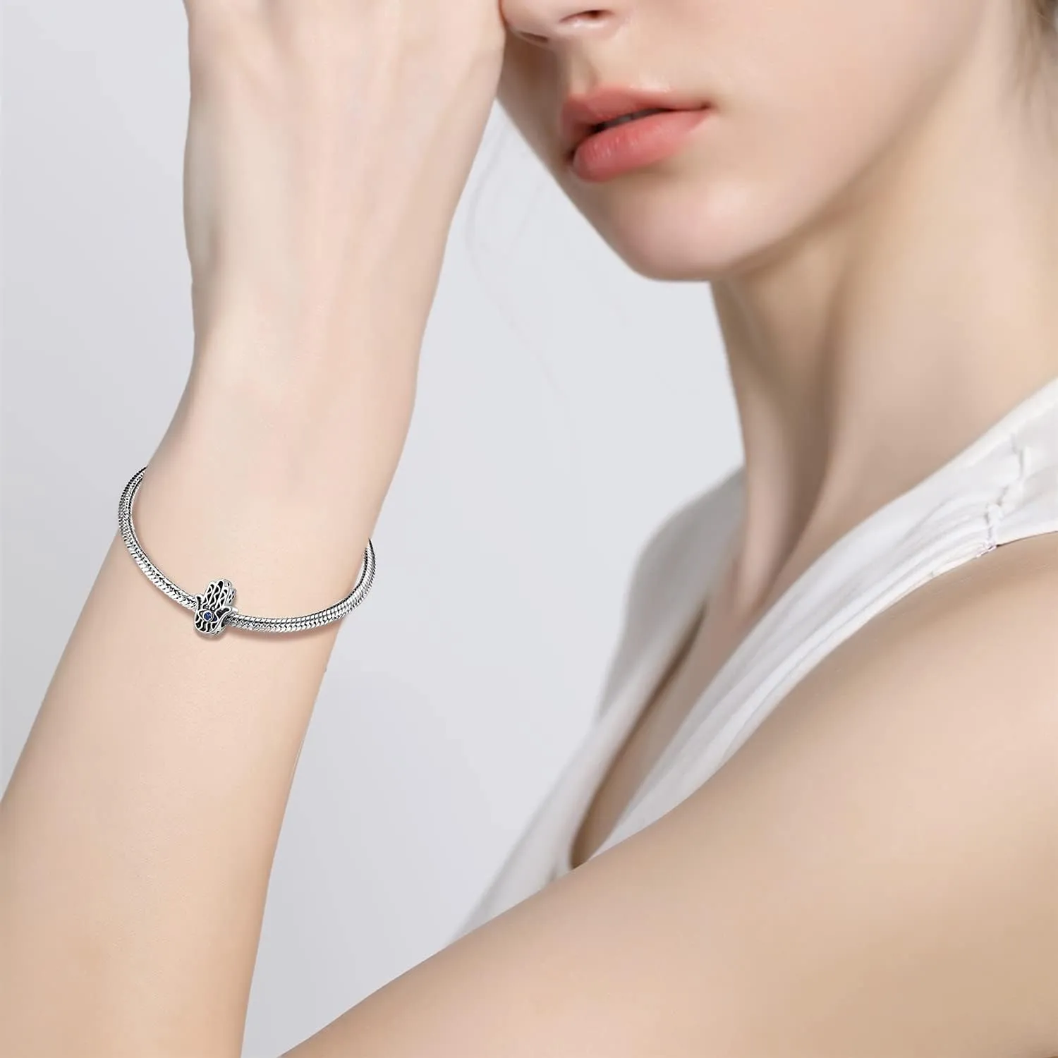 Evil Eye Charms 925 Sterling Silver Charms for Bracelet and Lucky Jewelry Hamsa Charm Fatima Charms Beads European Charm Evil Eye Compatible Bracelet Necklace for Women Mother Sister Gifts