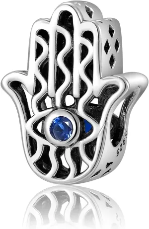 Evil Eye Charms 925 Sterling Silver Charms for Bracelet and Lucky Jewelry Hamsa Charm Fatima Charms Beads European Charm Evil Eye Compatible Bracelet Necklace for Women Mother Sister Gifts