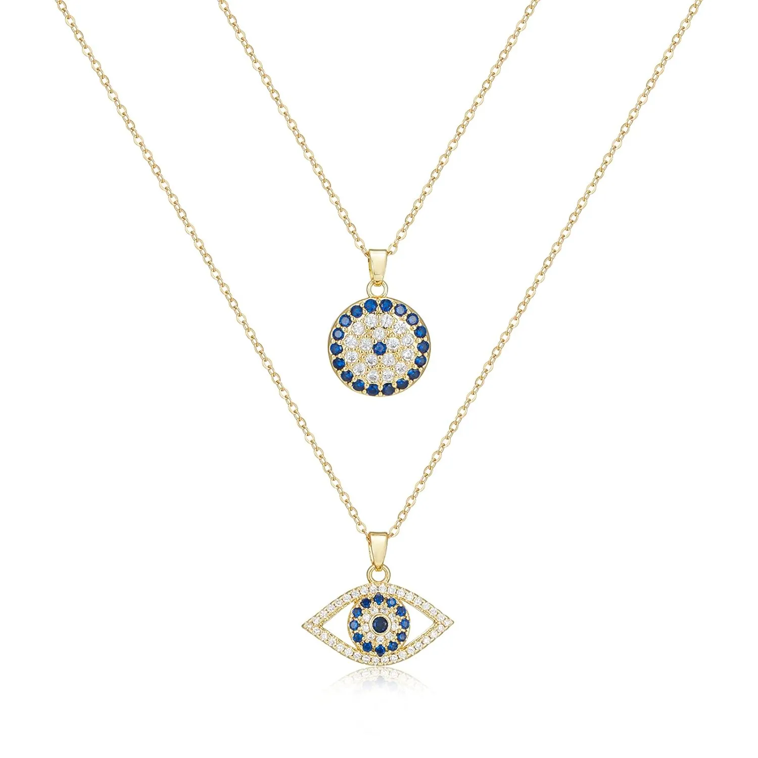 Evil Eye Necklace Layered Necklaces for Women, 2Pcs 18K Gold Plated Dainty Evil Eye Choker Pendant Necklace Handmade Evil Eye Jewelry Protection Gifts (gold)