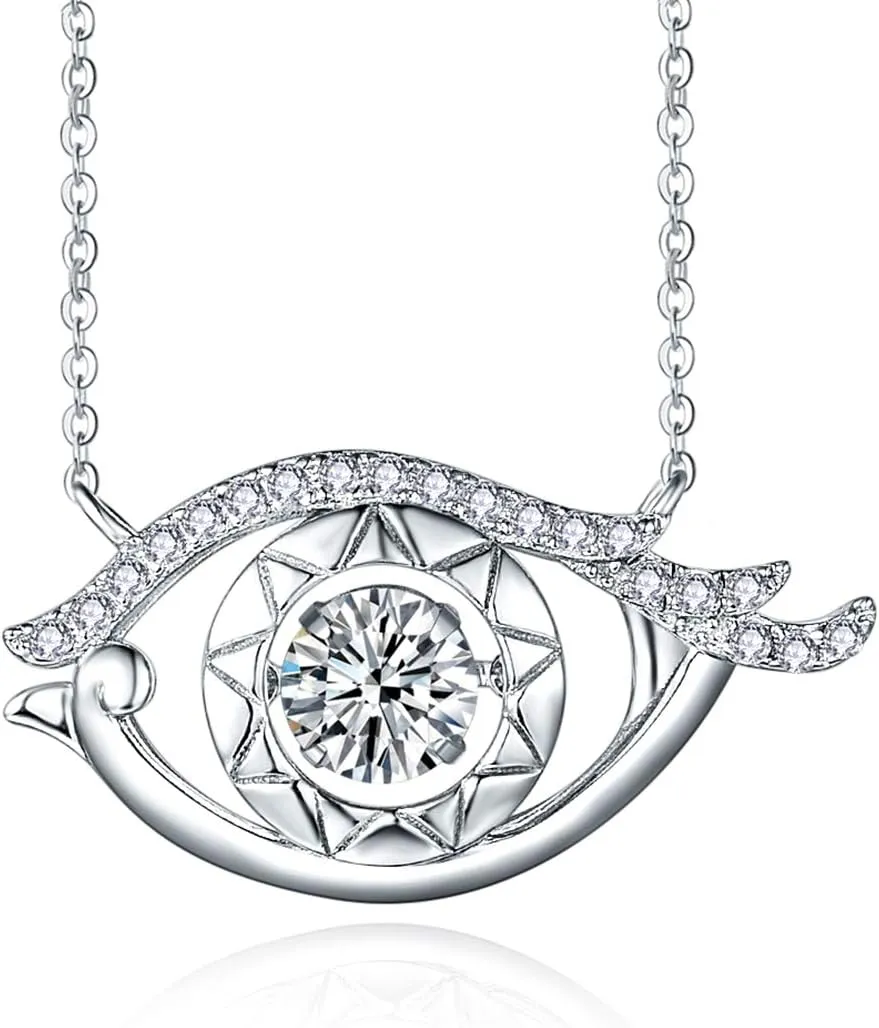 Evil Eye Necklaces for Women Eye Pendant Necklace CZ Diamond Necklace Sterling Silver Necklace for Women Cubic Zirconia Necklace Dancing CZ Diamond Necklace Platinum Plated Necklace