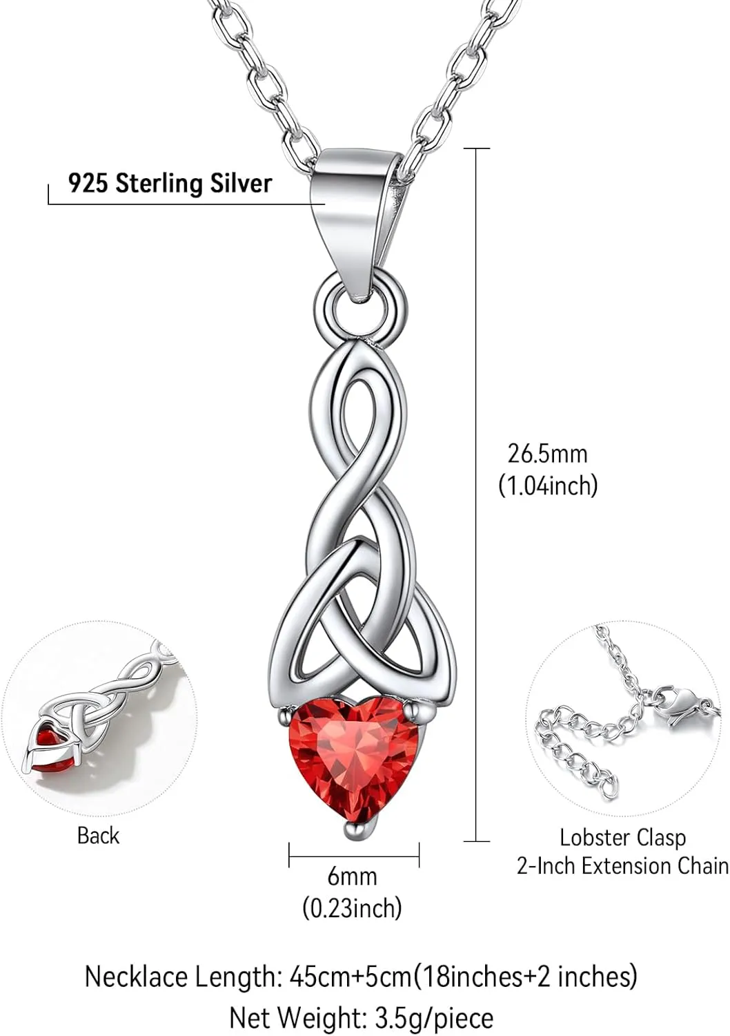 FaithHeart 925 Sterling Silver Birthstone Necklace for Women, Round/Celtic Knot Gemstone Pendant Necklaces Dainty Crystal Jewelry Birthday Gifts for Mom Wife Her with Gift Box