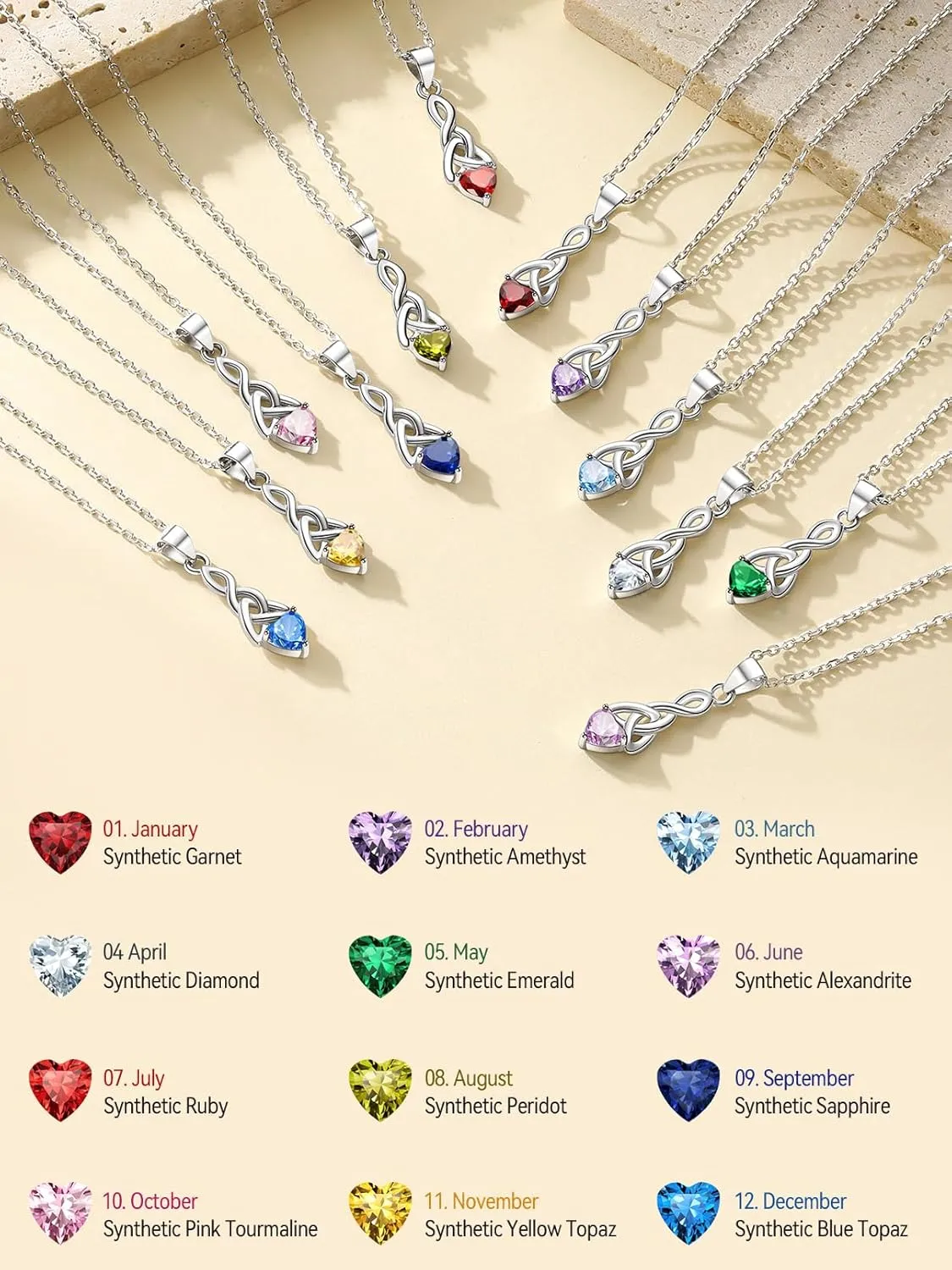 FaithHeart 925 Sterling Silver Birthstone Necklace for Women, Round/Celtic Knot Gemstone Pendant Necklaces Dainty Crystal Jewelry Birthday Gifts for Mom Wife Her with Gift Box