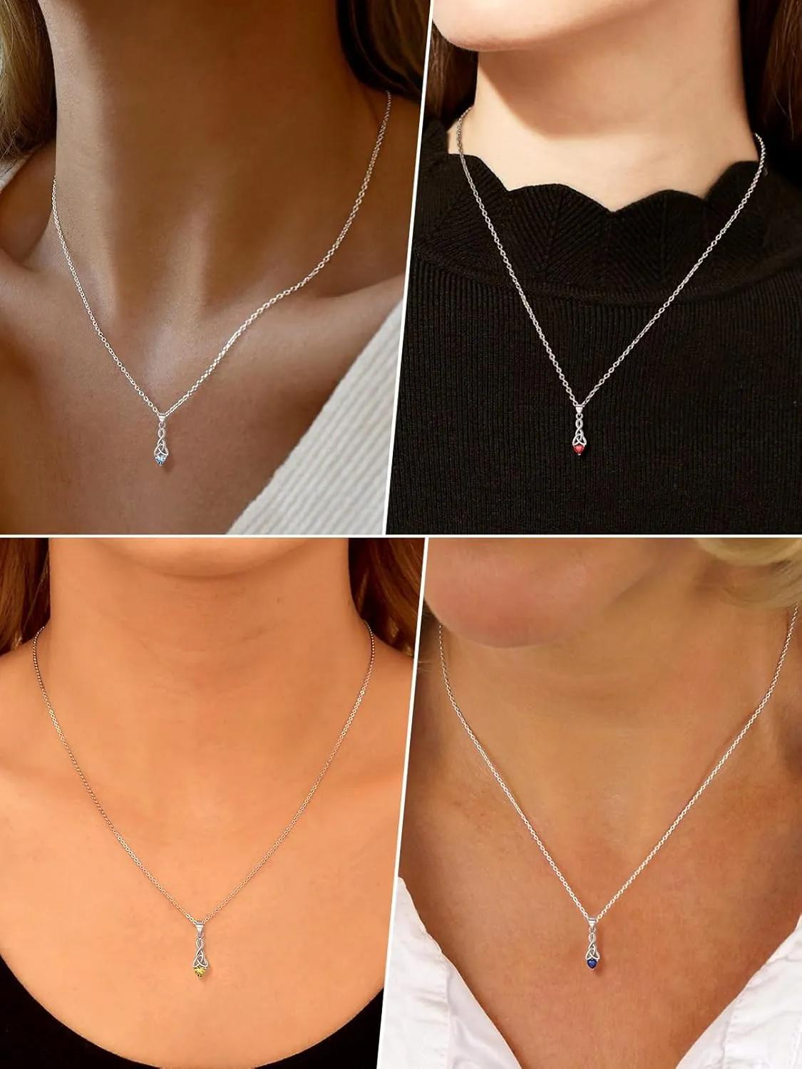 FaithHeart 925 Sterling Silver Birthstone Necklace for Women, Round/Celtic Knot Gemstone Pendant Necklaces Dainty Crystal Jewelry Birthday Gifts for Mom Wife Her with Gift Box