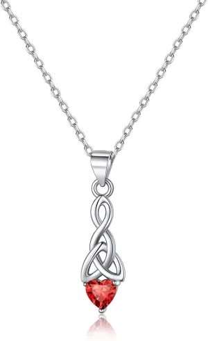 FaithHeart 925 Sterling Silver Birthstone Necklace for Women, Round/Celtic Knot Gemstone Pendant Necklaces Dainty Crystal Jewelry Birthday Gifts for Mom Wife Her with Gift Box