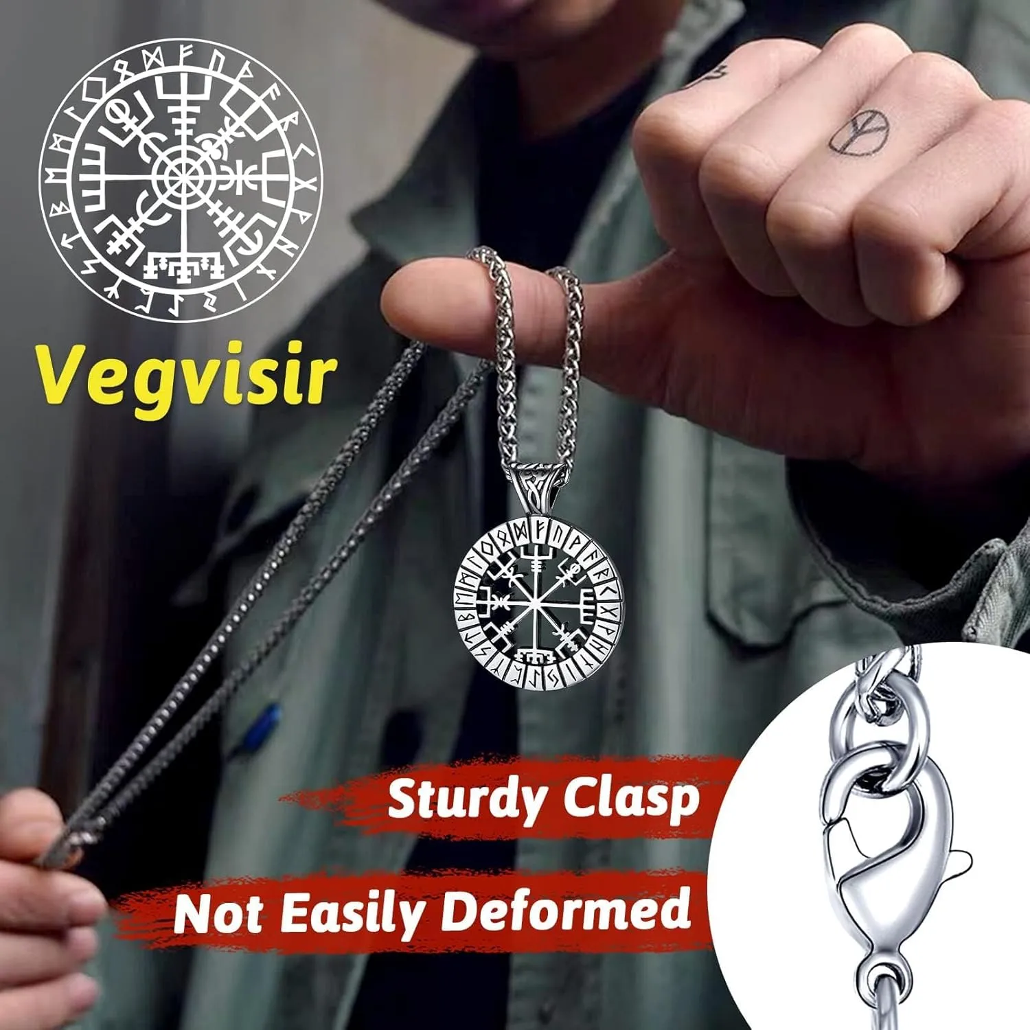 FaithHeart Viking Medal Necklace for Men Sturdy Stainless Steel Pendant Necklaces Retro Norse Mythology Jewelry with Gift Box