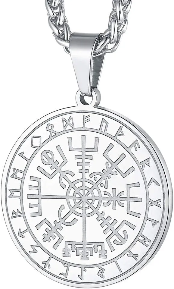 FaithHeart Viking Medal Necklace for Men Sturdy Stainless Steel Pendant Necklaces Retro Norse Mythology Jewelry with Gift Box