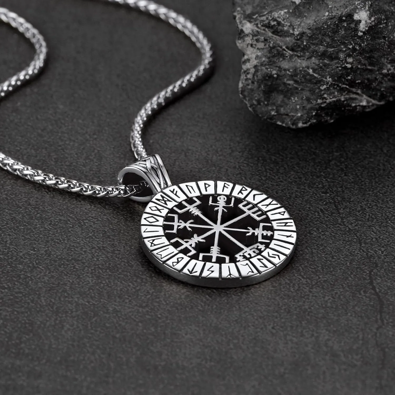 FaithHeart Viking Medal Necklace for Men Sturdy Stainless Steel Pendant Necklaces Retro Norse Mythology Jewelry with Gift Box