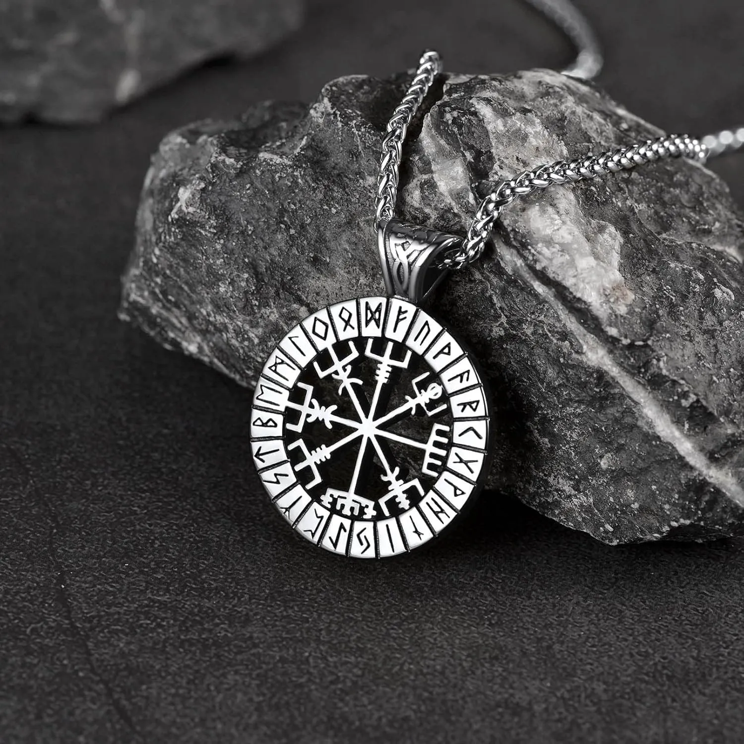 FaithHeart Viking Medal Necklace for Men Sturdy Stainless Steel Pendant Necklaces Retro Norse Mythology Jewelry with Gift Box