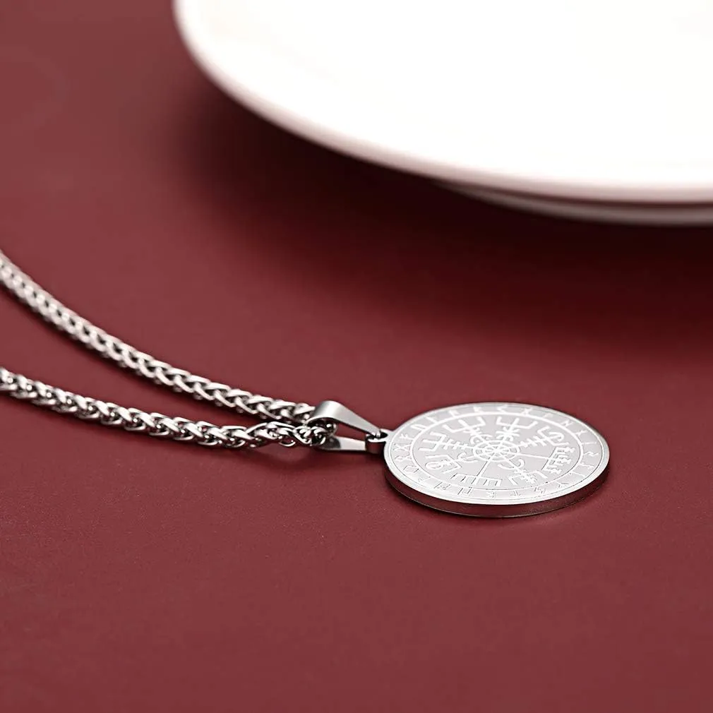 FaithHeart Viking Medal Necklace for Men Sturdy Stainless Steel Pendant Necklaces Retro Norse Mythology Jewelry with Gift Box
