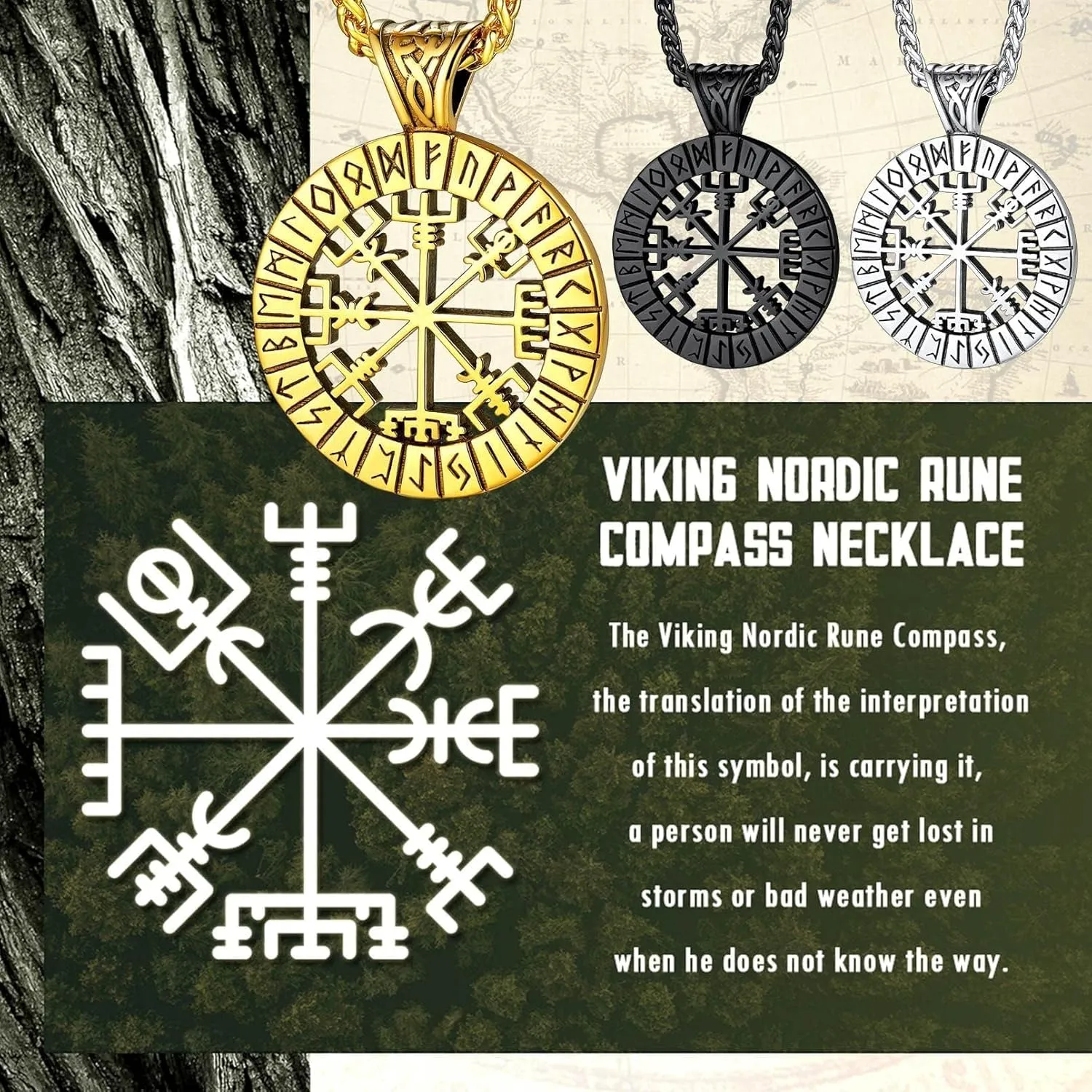 FaithHeart Viking Medal Necklace for Men Sturdy Stainless Steel Pendant Necklaces Retro Norse Mythology Jewelry with Gift Box