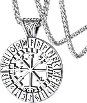 FaithHeart Viking Medal Necklace for Men Sturdy Stainless Steel Pendant Necklaces Retro Norse Mythology Jewelry with Gift Box