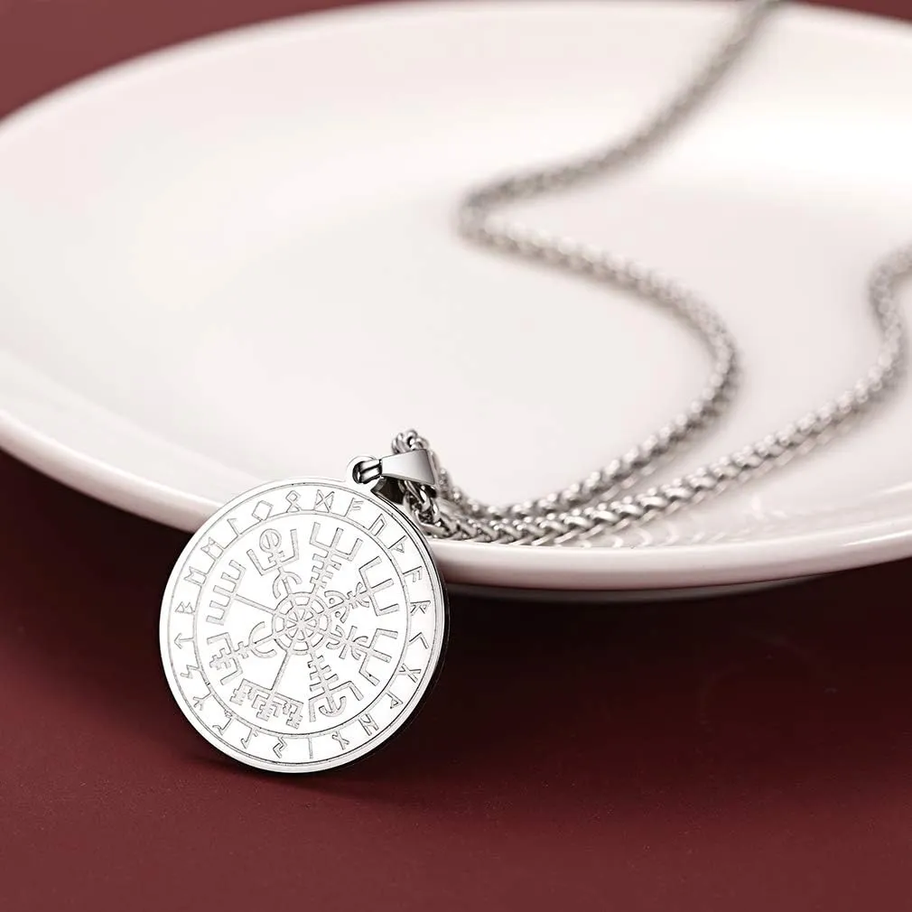 FaithHeart Viking Medal Necklace for Men Sturdy Stainless Steel Pendant Necklaces Retro Norse Mythology Jewelry with Gift Box
